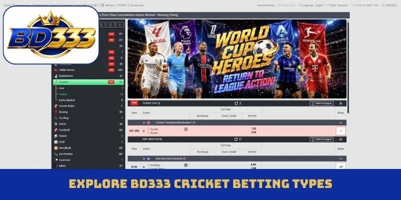 Explore BD333 cricket betting types